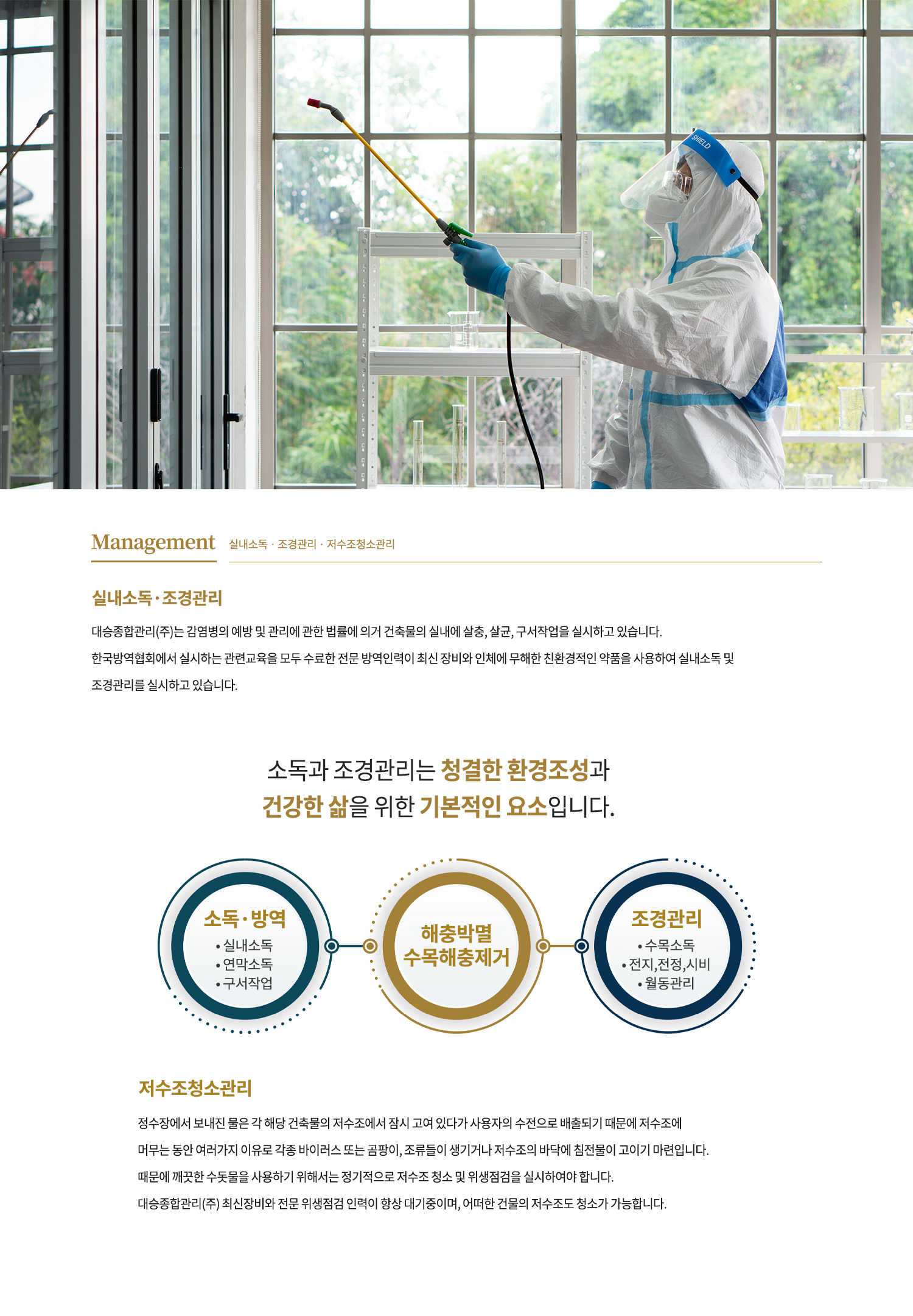 실내소독·조경관리·저수조 청소관리